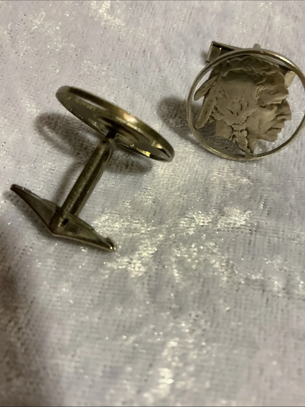 Vintage Silver-Tone Buffalo & Native Profile Cufflinks - Men's Accessory